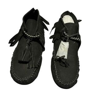 Bernardo Tassel Black Suede Moccasin Ankle Booties Women's Size 8